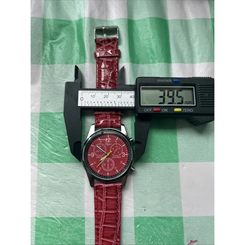 Dgjud Dark Silver Tone Red Dial And Band Quartz Watch
